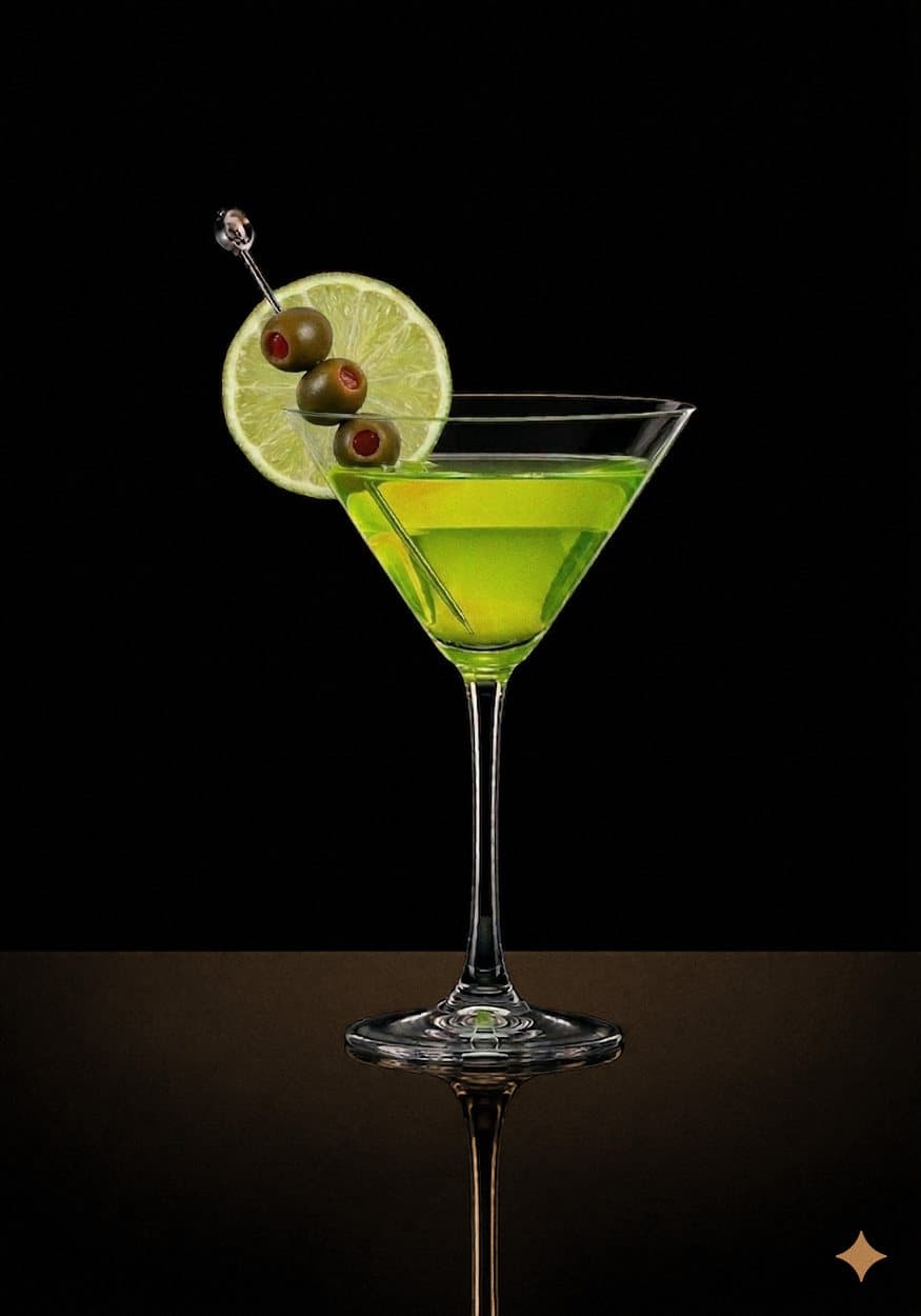 Coppa da martini con olive e una rondella di lime